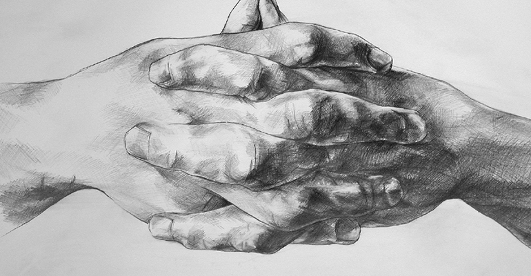 Drawing of hands, A1, pencil on cartridge paper