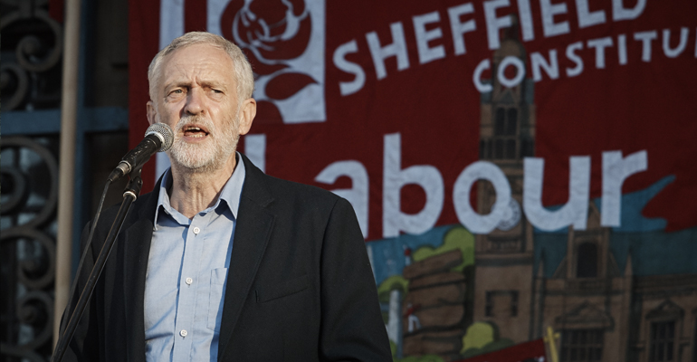 Jeremy Corbyn addresses supporters in Sheffield