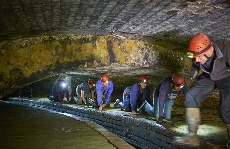 Members of the public on a tour of the Megatron which sits under Sheffield