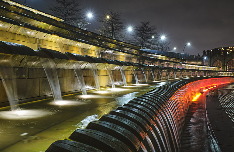 The fountain outside Sheffield station