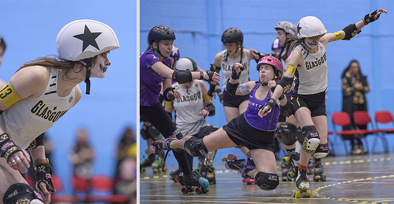 Rainy City Roller Derby versus Glasgow Roller Derby at the University of Salford sports centre