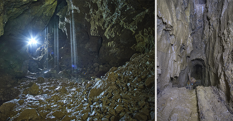 Water seeps through the rock, cleaving a new fissure / Mud in the mines