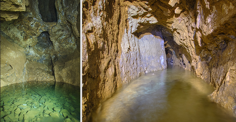 A crystal clear pool of fresh water / A flooded mine